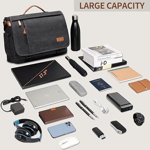 Miniatura 3 de ESTARER Bolsa de mensajero para hombre de 17.3 pulgadas actualizada, bolsa de lona resistente al agua, bolsa de hombro para computadora para trabajo