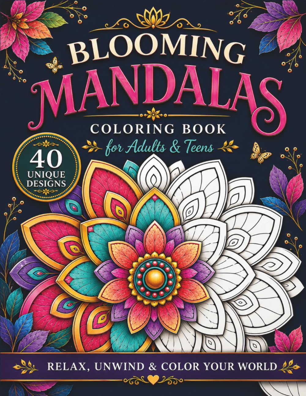 Blooming Mandalas: A Floral Coloring Book for Adults and Teens Featuring Relaxing Patterns for Stress Relief and Creativity