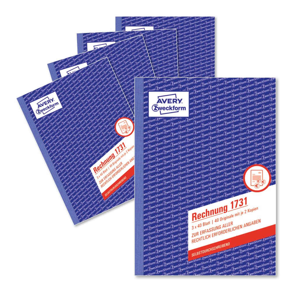 Avery Zweckform 1731-5 Rechnung (A5, selbstdurchschreibend, 3x40 Blatt) 5er Pack, weiß/ gelb/rosa