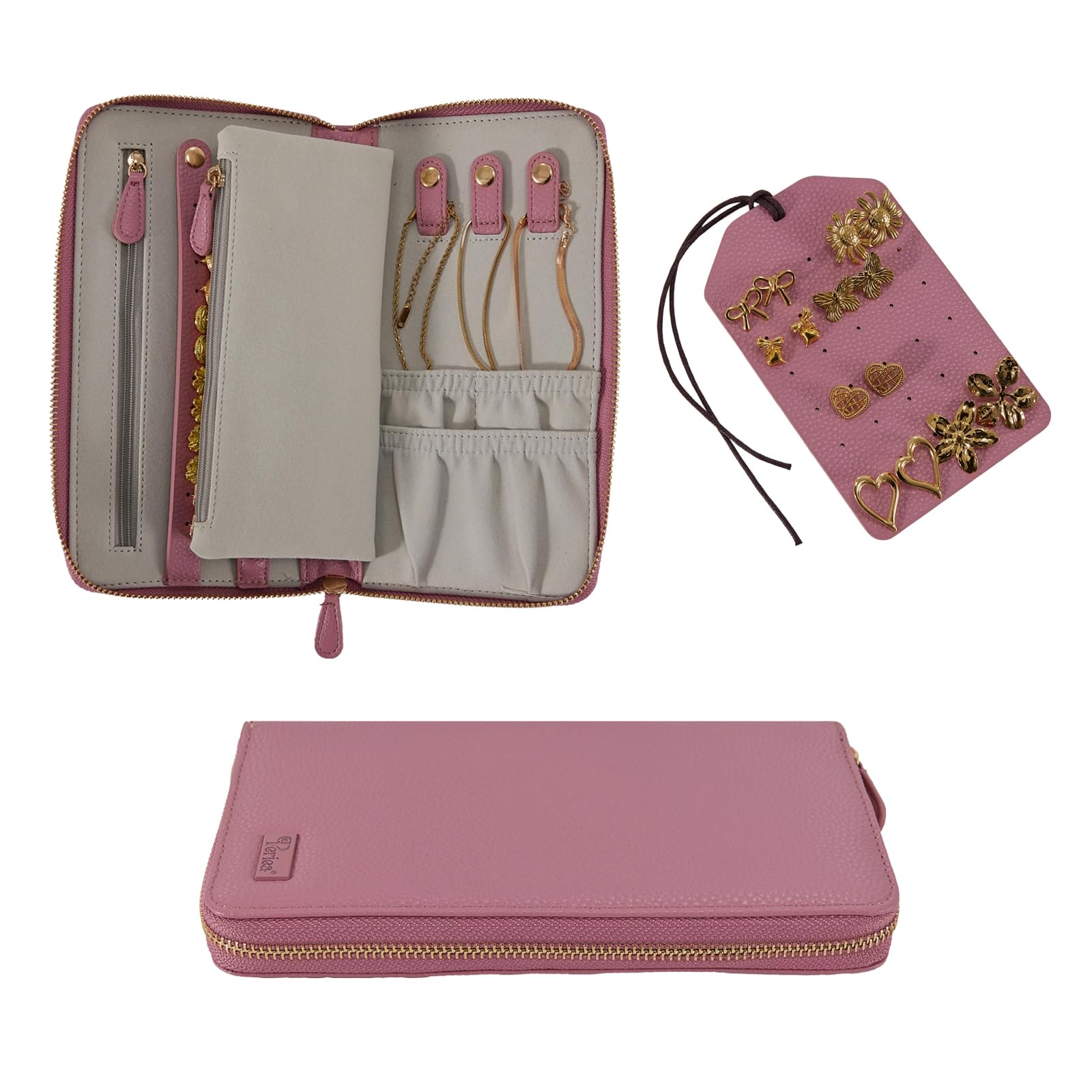 Periea Ruby Luxury Jewellery Travel Case – Compact Travel Jewellery Organiser with Anti-Tarnish Lining for Earrings, Rings & Necklaces (Dusky Pink)