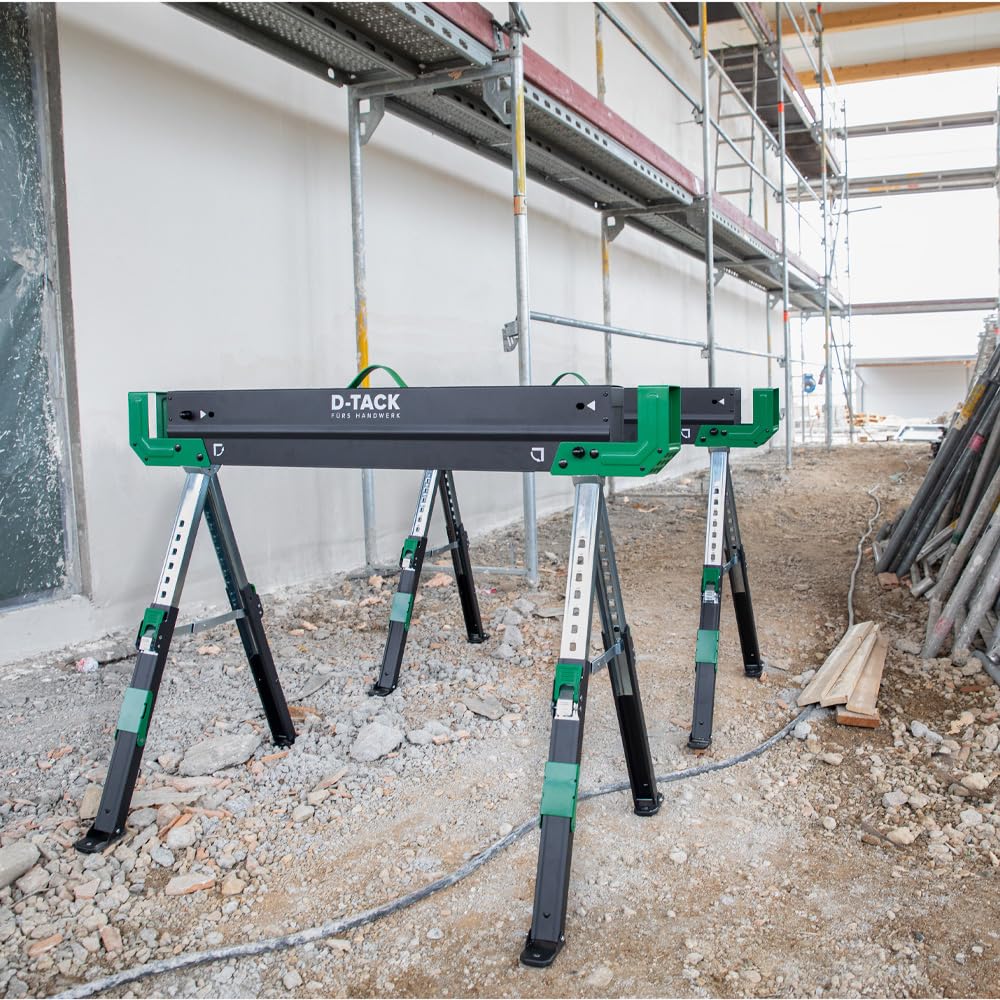 D-TACK 2x Arbeitsbock Multifunktion | Höhenverstellbarer Sägebock | Metallbock mit Anti-Rutsch-Beschichtung | Faltbock mit einer Tragkraft bis zu 1180 kg pro Paar