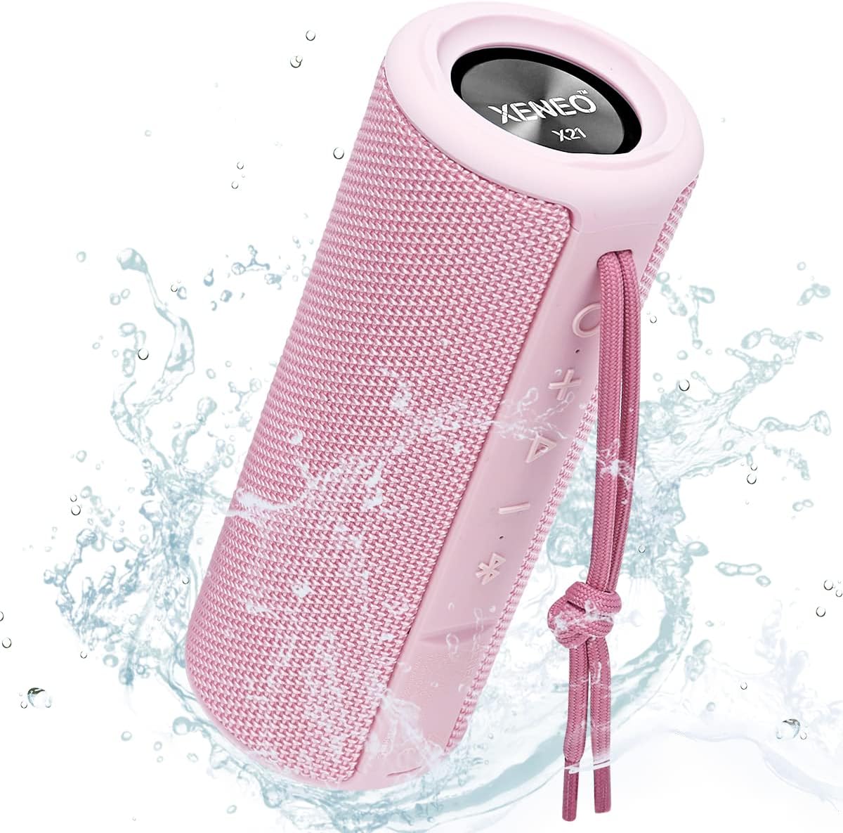 X21 Portable Bluetooth Outdoor Speaker for Girls Wireless Bluetooth Speaker Waterproof with FM Radio, Micro SD Card Slot, Aux-in for Girls, Ladies (Pink)