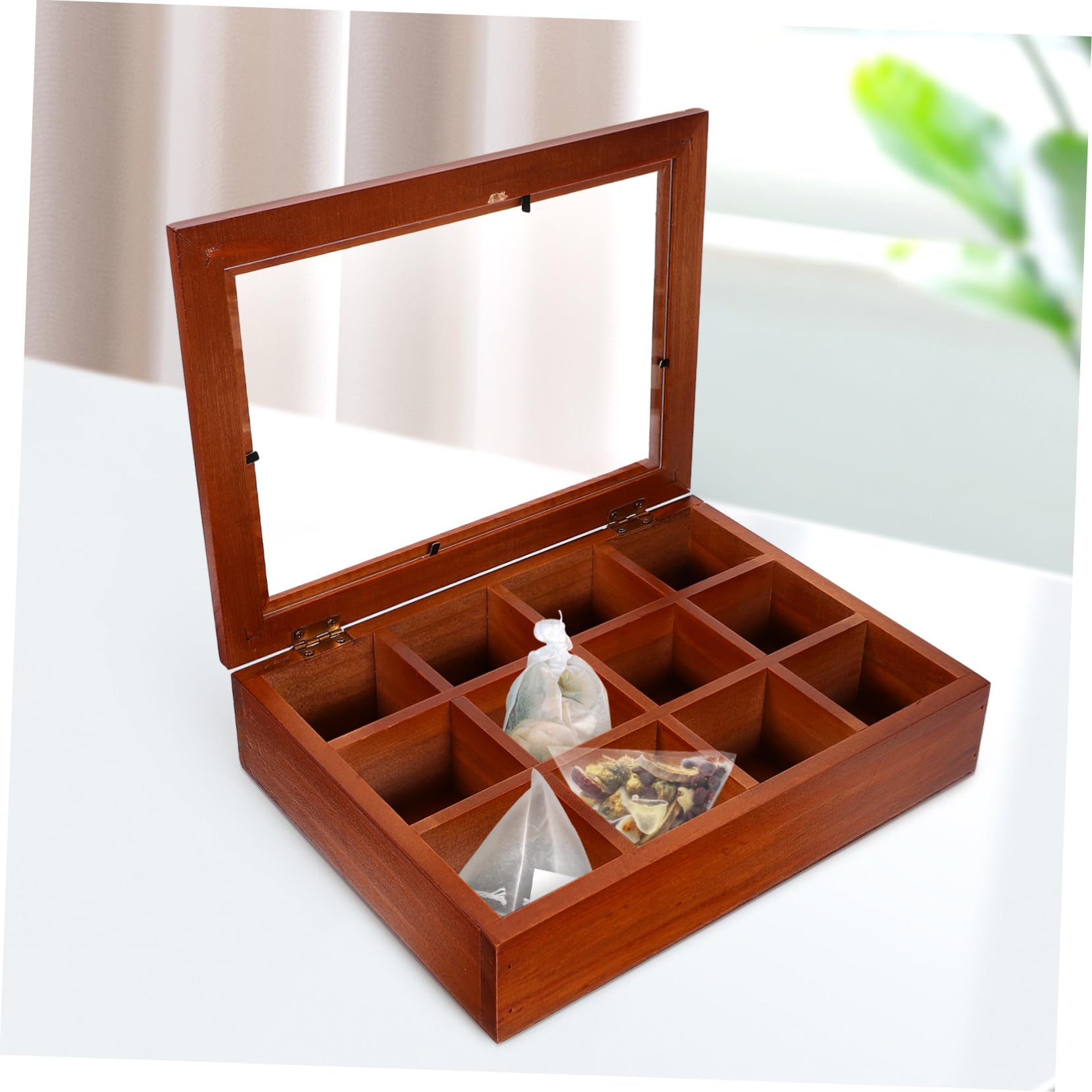 Alipis Aufbewahrungsbox Durchsichtigem Deckel mit 12 Fächern für Teebeutel Acryl und Edelstahl Einfacher Organizer für Küche und Essbereich