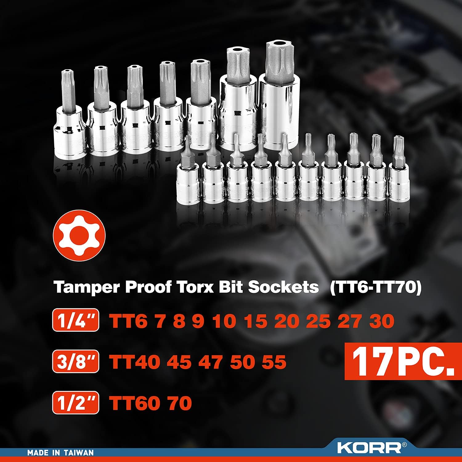 KORR Tools KSS008 60pc Torx Bit Socket and External Torx Socket Set