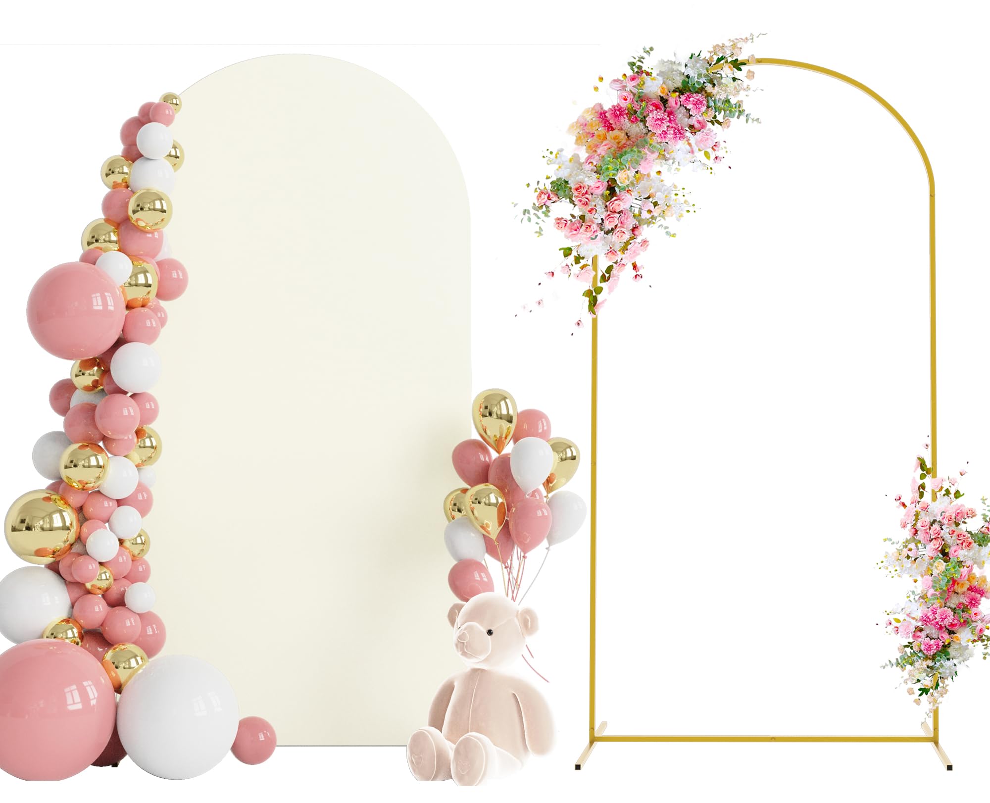 Photo 1 of Wokceer 6.6 FT Wedding Arch Stand and Arch Cover, Metal Arch Stand with Arch Stand Cover for Birthday Party Wedding Ceremony Bridal Baby Shower Event Decor