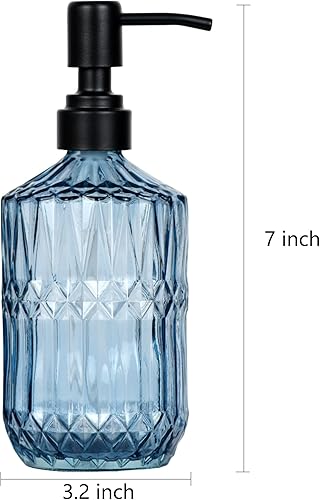 Miniatura 3 de Dispensador de jabón de vidrio grueso verde oscuro de 18 onzas con bomba negra a prueba de óxido recargable, dispensador de jabón de cocina para