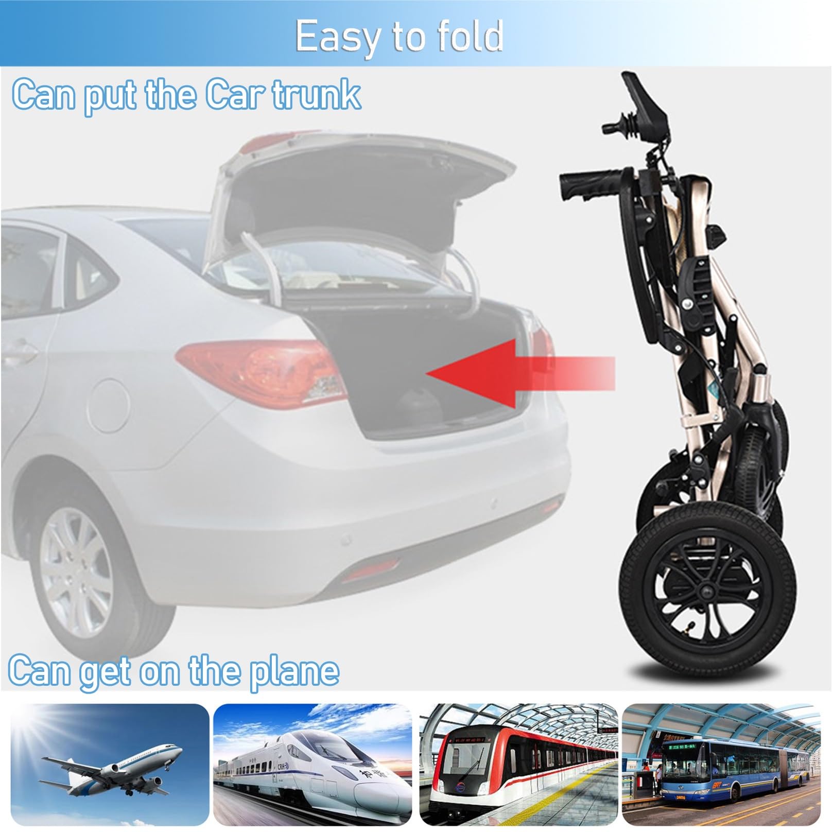 Silla De Ruedas Eléctrica Plegable De 30 Libras, Silla Eléctrica Compacta Y Liviana con Batería Desmontable, Silla Eléctrica Portátil De Ayuda A La Movilidad (Color : Gold)