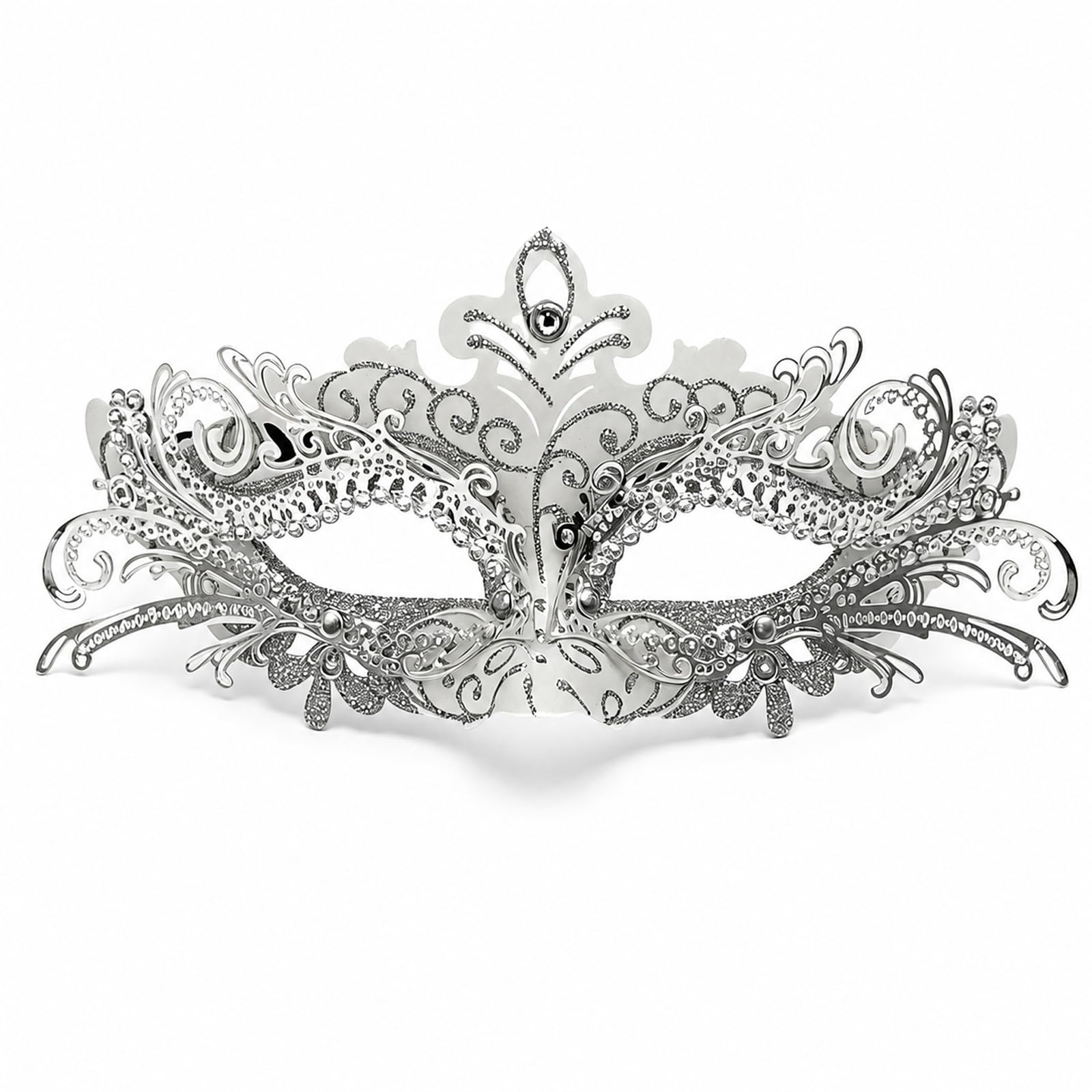 NoraGlaze Metal Filigree Half-Face Venetian Masquerade Mask, Silver