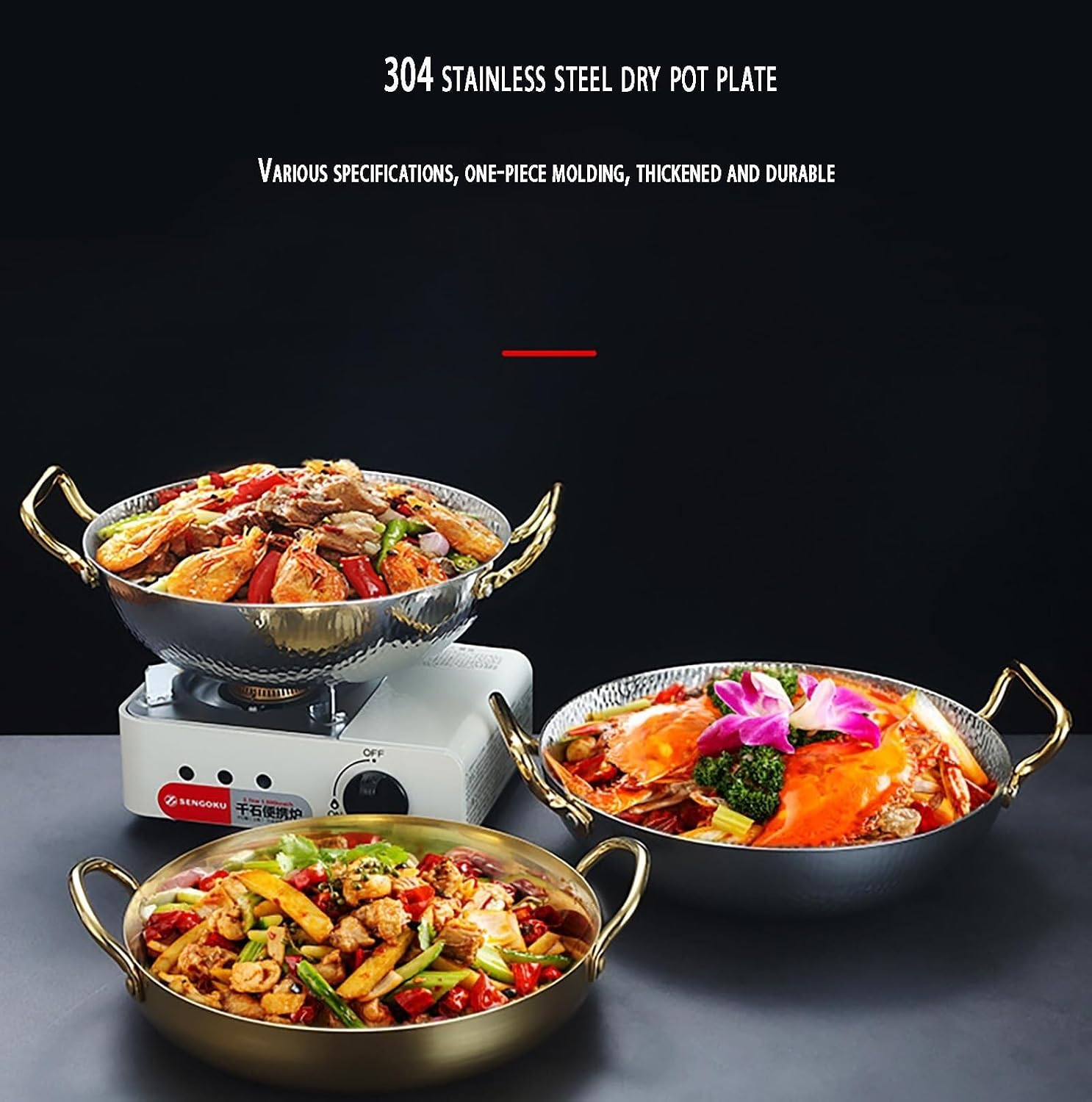 Tophacker Stainless Steel Paella Pan Stainless Steel Frying Pan Nonstick Cooking Skillet Cookware with Dual Handle Spanish Seafood Lobster Plate for Home Cooking Cookware Kitchen