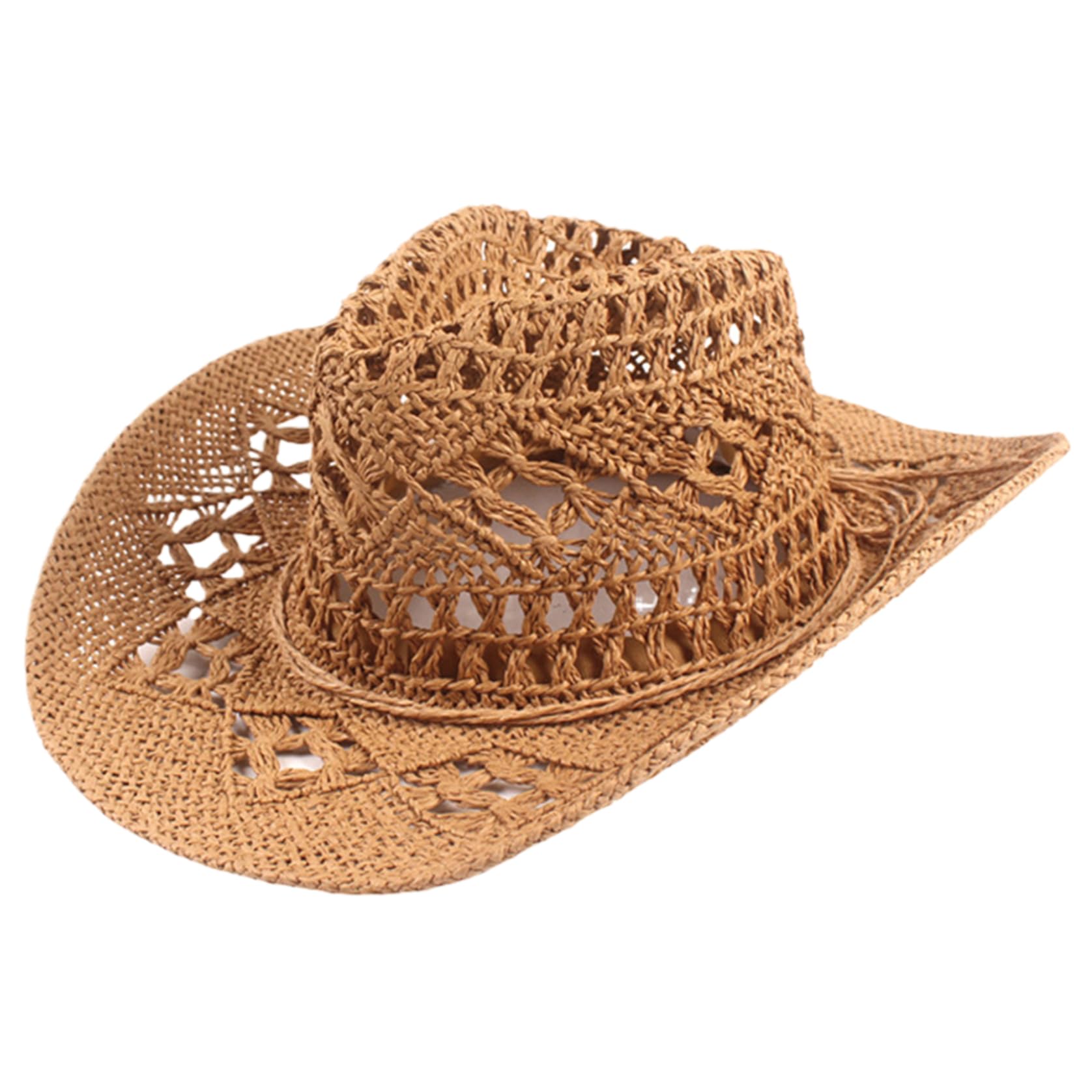 Cappelli da cowboy in paglia traspirante scavato cappello da cowgirl protezione solare modellabile cappello da cowgirl occidentale arrotolabile a tesa larga per vacanze estive vacanze spiaggia