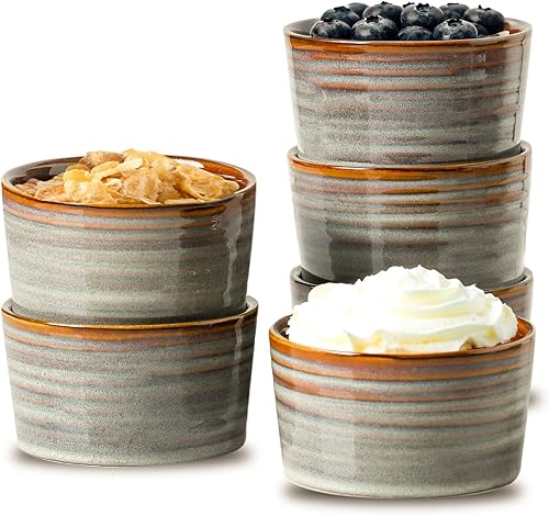 Miniatura 8 de Hasense Ramekins - Juego de 6 cuencos de porcelana aptos para horno, 4 onzas, platos de cerámica para creme brulee para hornear, para pudín,
