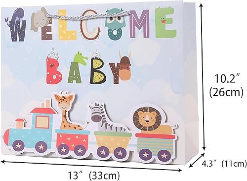 Miniatura 2 de jabberwpacking Bolsa de regalo grande de 13 pulgadas para bebé, bolsa de regalo azul con papel de seda y tarjeta de felicitación para baby shower,