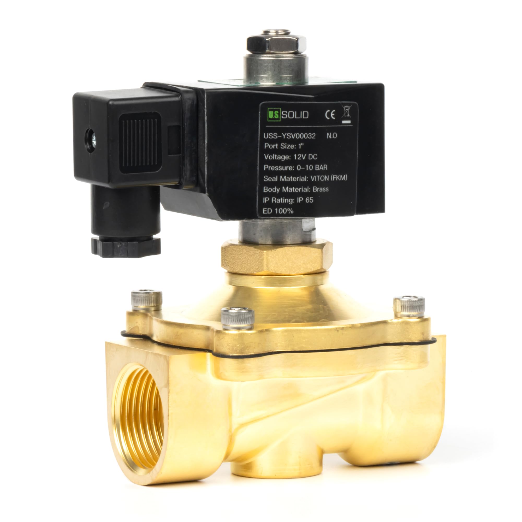 U.S. Solid Electroválvula latón G 1 pulgada 12 V CC normalmente abierta 10 bar, válvula eléctrica para agua, aire, diésel, queroseno, gasolina