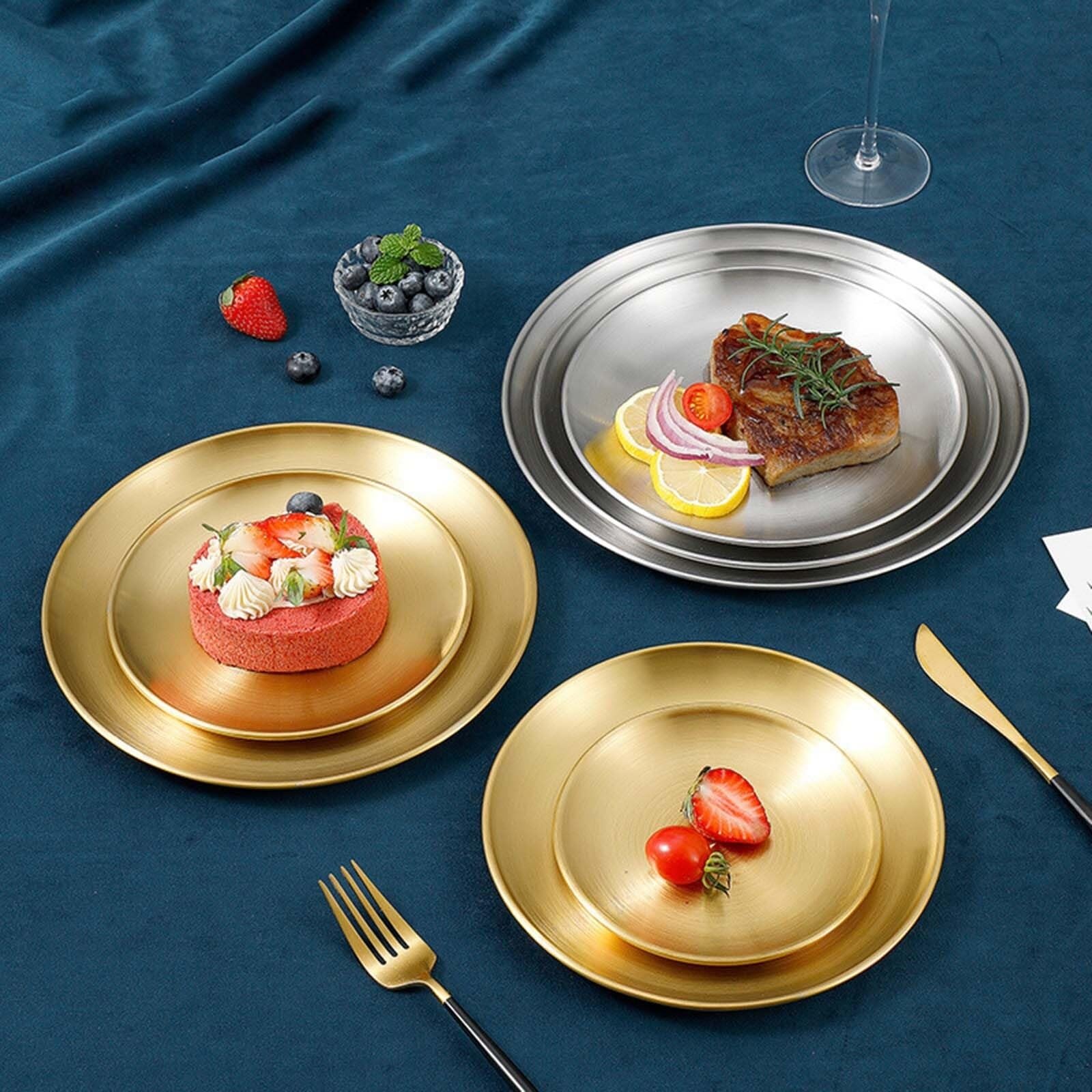 Assiettes à dîner en Acier Inoxydable, Plateau de Rangement pour Couverts empilables, Assiette Ronde en métal, Assiette à Fruits, Assiette à dîner pour (Une Couleur 20 cm)