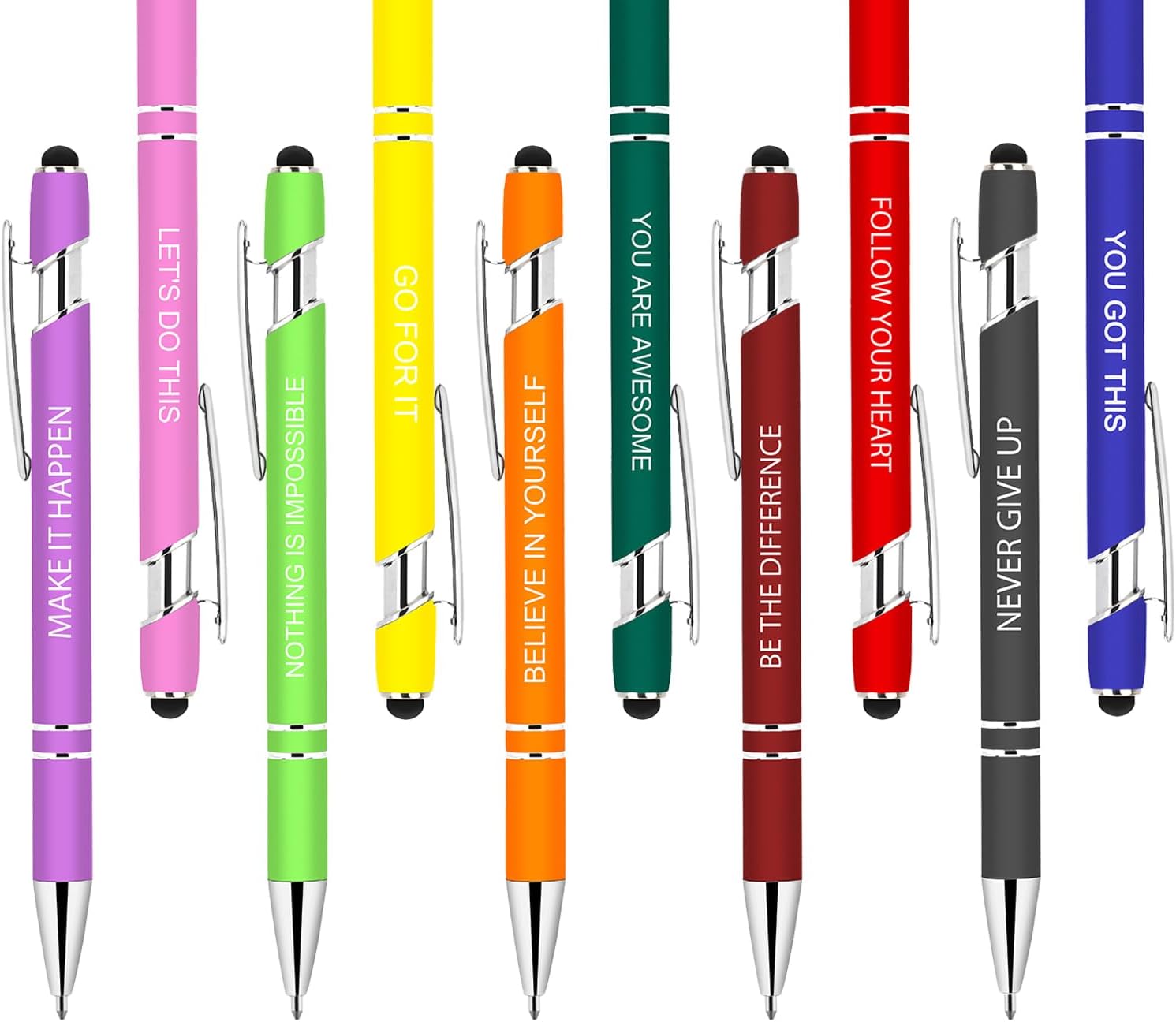 10 Pcs Inspirational Motivational Pens Bulk Ink Ballpoint Pen with Quotes Stylus Tip Nurse Gifts for School Coworkers Office Supplies Black Ink