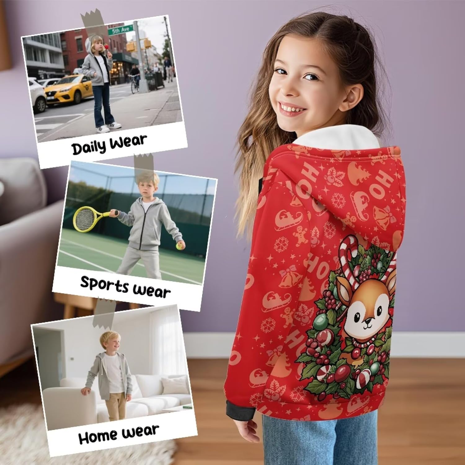 Girl's Zipper Up Hoodies with Long Sleeve, Fleece Hoodies Sport Jacket, Kid's Hooded Sweatshirt Fall Clothes
