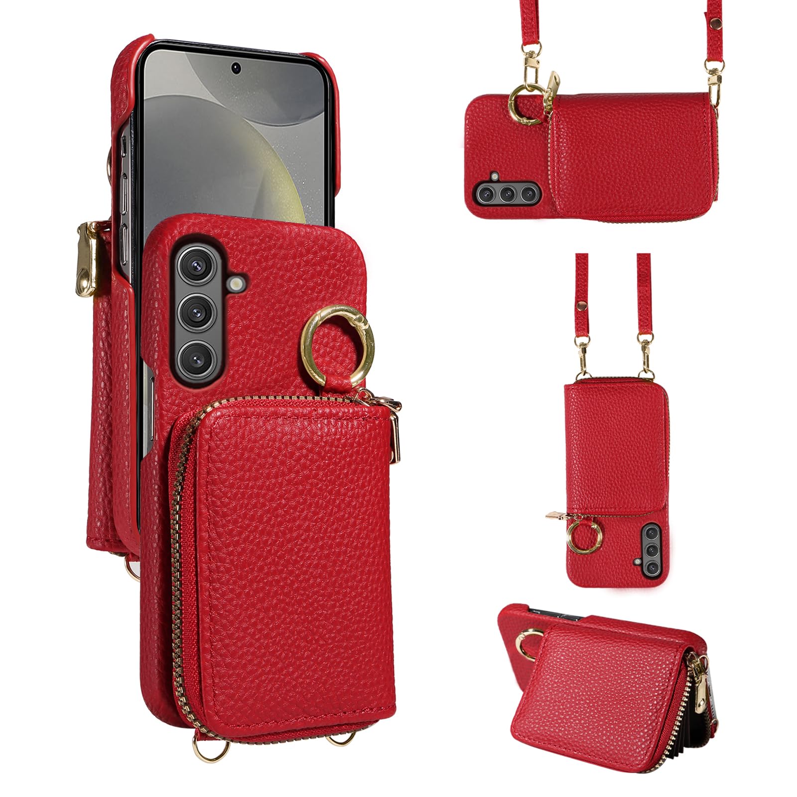 Furiet Wallet Case for Samsung Galaxy S25 Plus S25+ 5G with Shoulder Strap Ring Buckle, Luxury PU Leather Zipper Flip Organ Purse Card Holder Stand