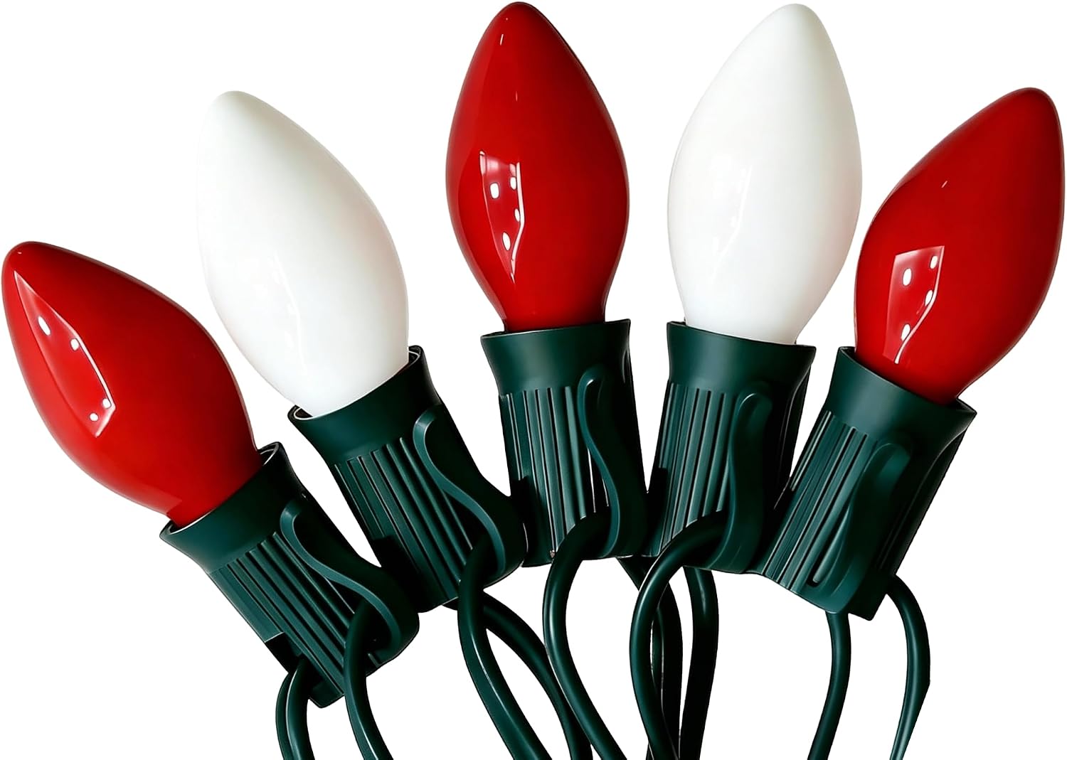 25Ft C9 Ceramic Red White String Lights Outdoor, Christmas Decoration