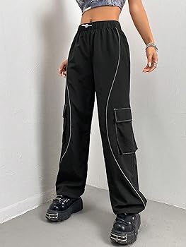 パンツ IONSEOUL Curve piping cargo banding pants BJ252 Women's Pants Contrast Piping Flap Pocket Side Cargo Pants