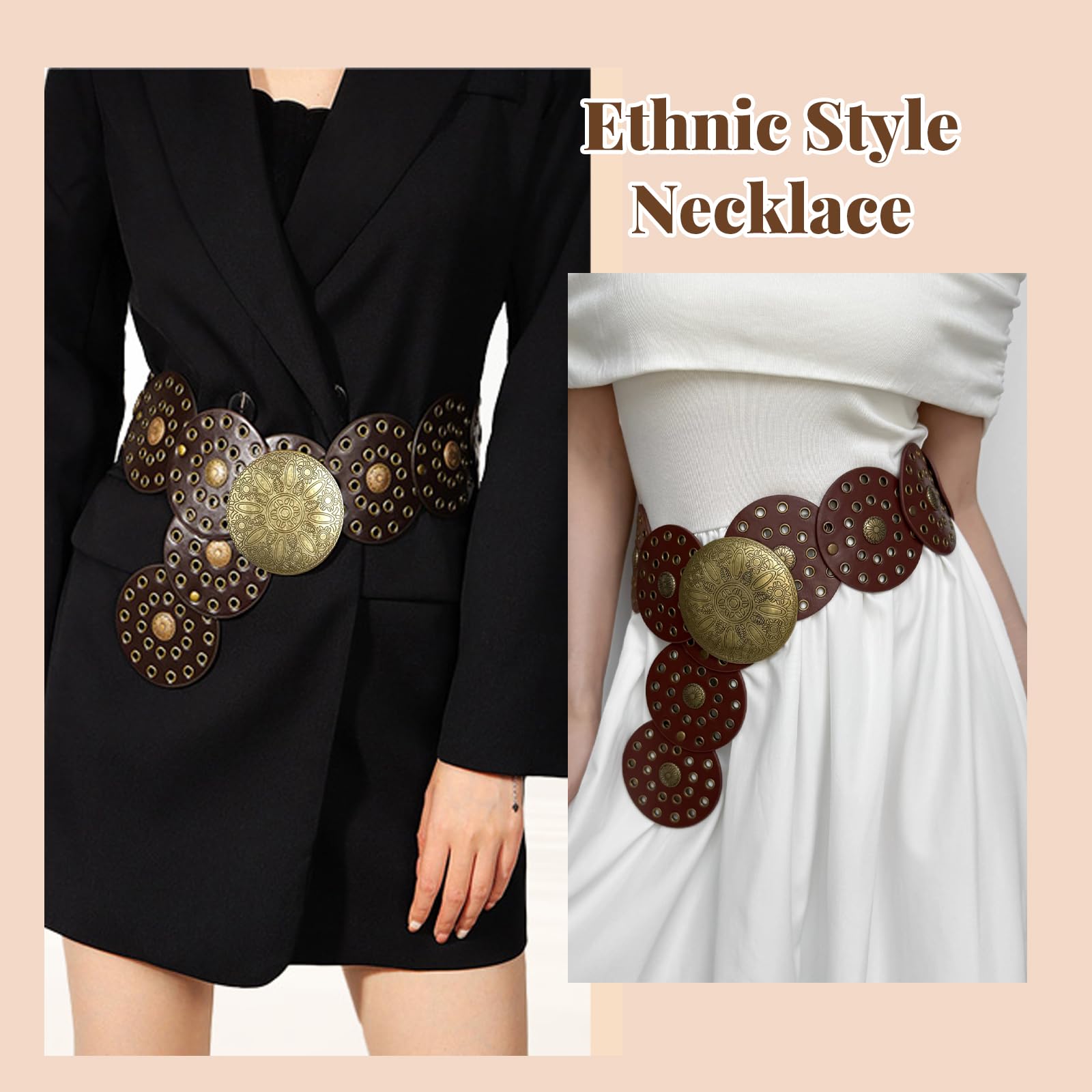 ZhouWei Szeroki pasek z tarczą dla kobiet, regulowany pasek w talii do sukienek z klamrą w stylu vintage, pasek w stylu vintage, do sukienek, spodni, spódnic