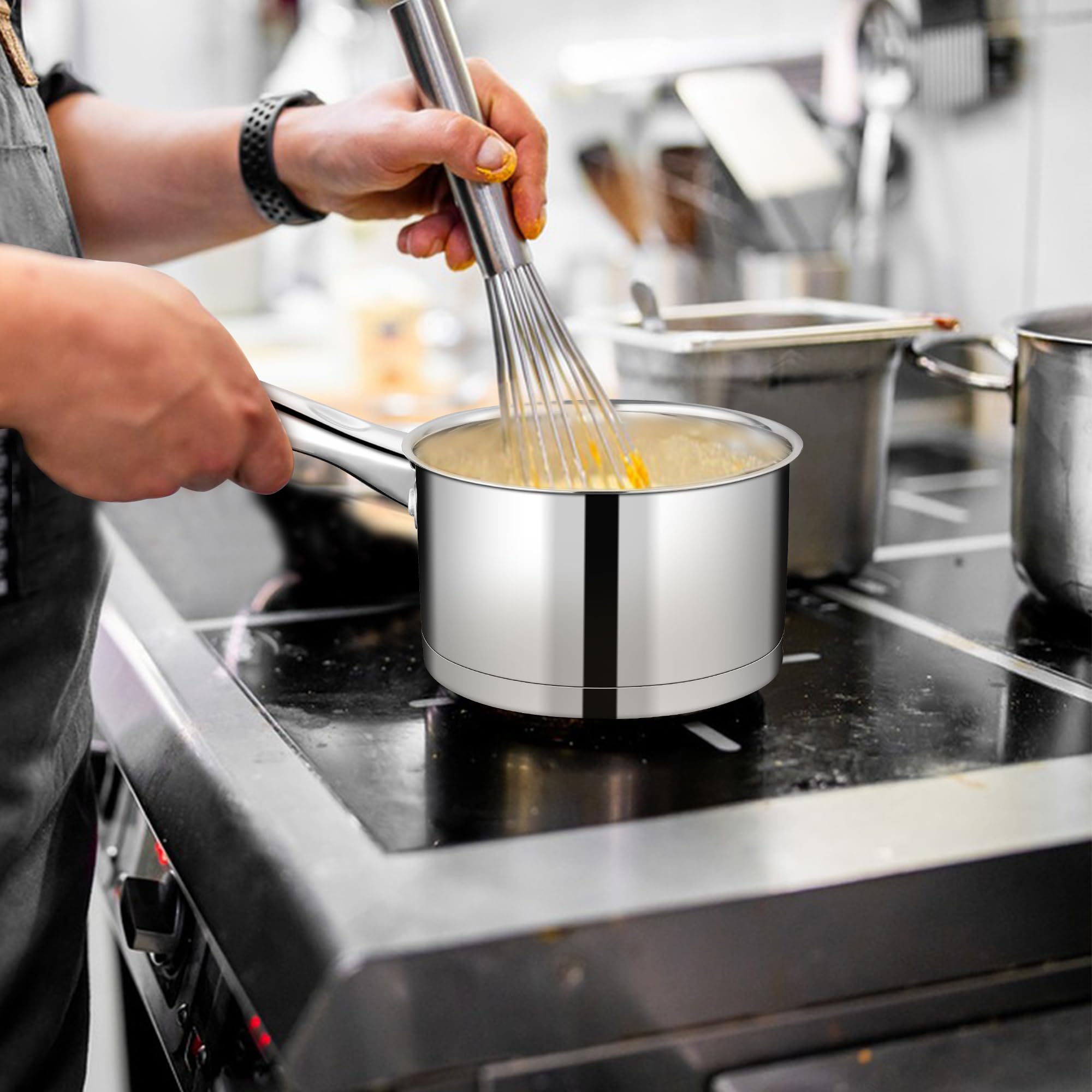 Joyfair Casseruola a 3 strati, 16 cm, con coperchio in vetro, 1,9 litri, in acciaio inox, piccola pentola per cucinare/riscaldare/bollire, pentola a induzione per tutti i piani cottura, lavabile in
