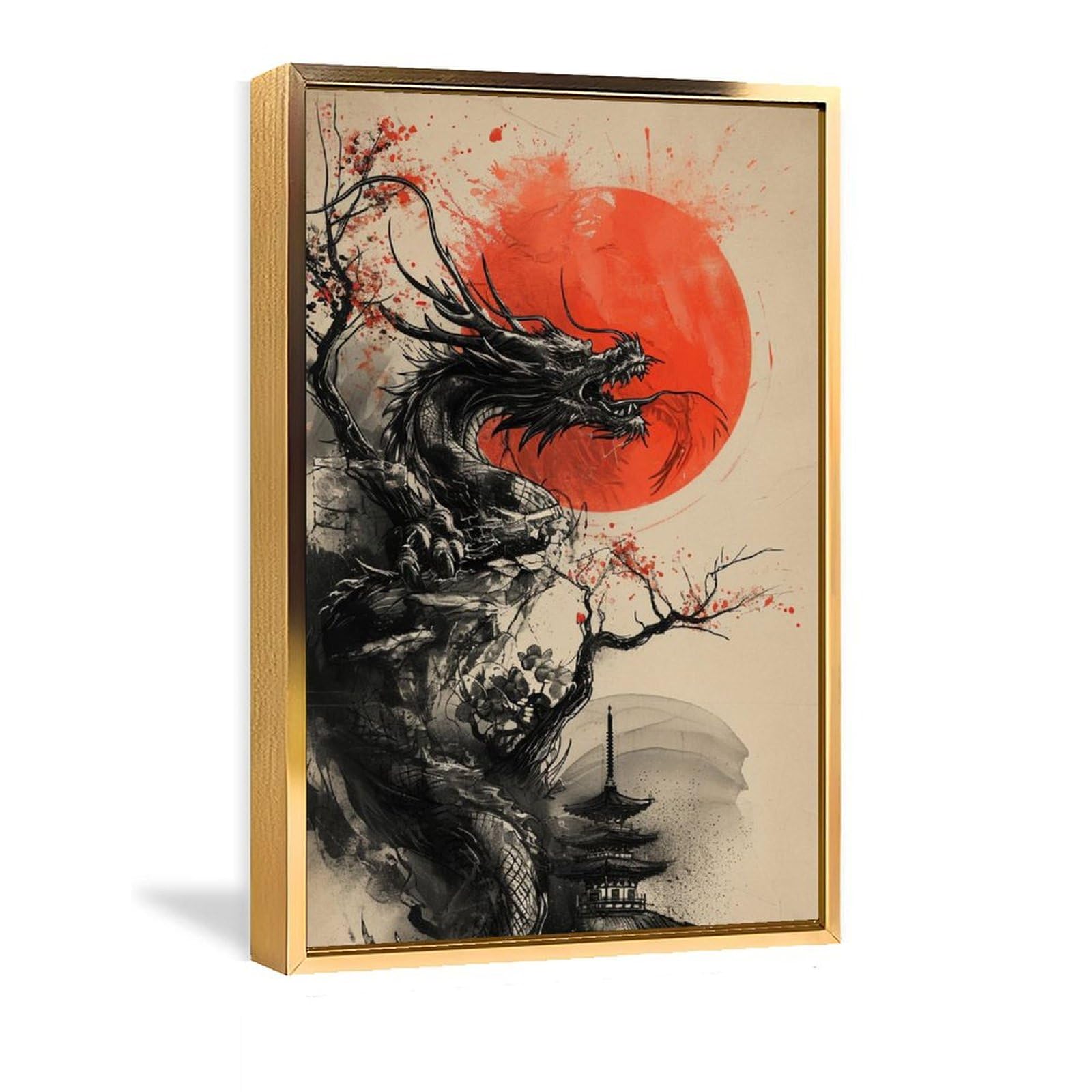 Amazon.co.jp: 絵画 ブラックドラゴンレッドサンアート水墨画