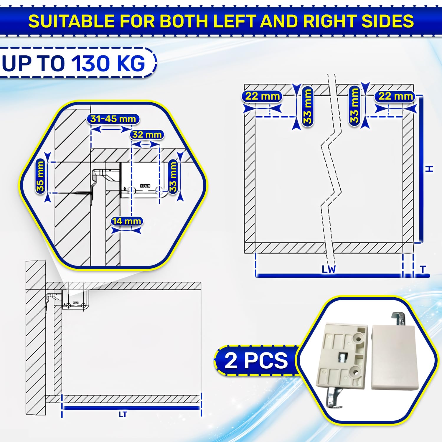Set of 2 Pieces Kitchen Cabinet Wall Brackets, Load Capacity up to 130 kg on 2 Kitchen Cupboard Brackets Left and Right - Image 2