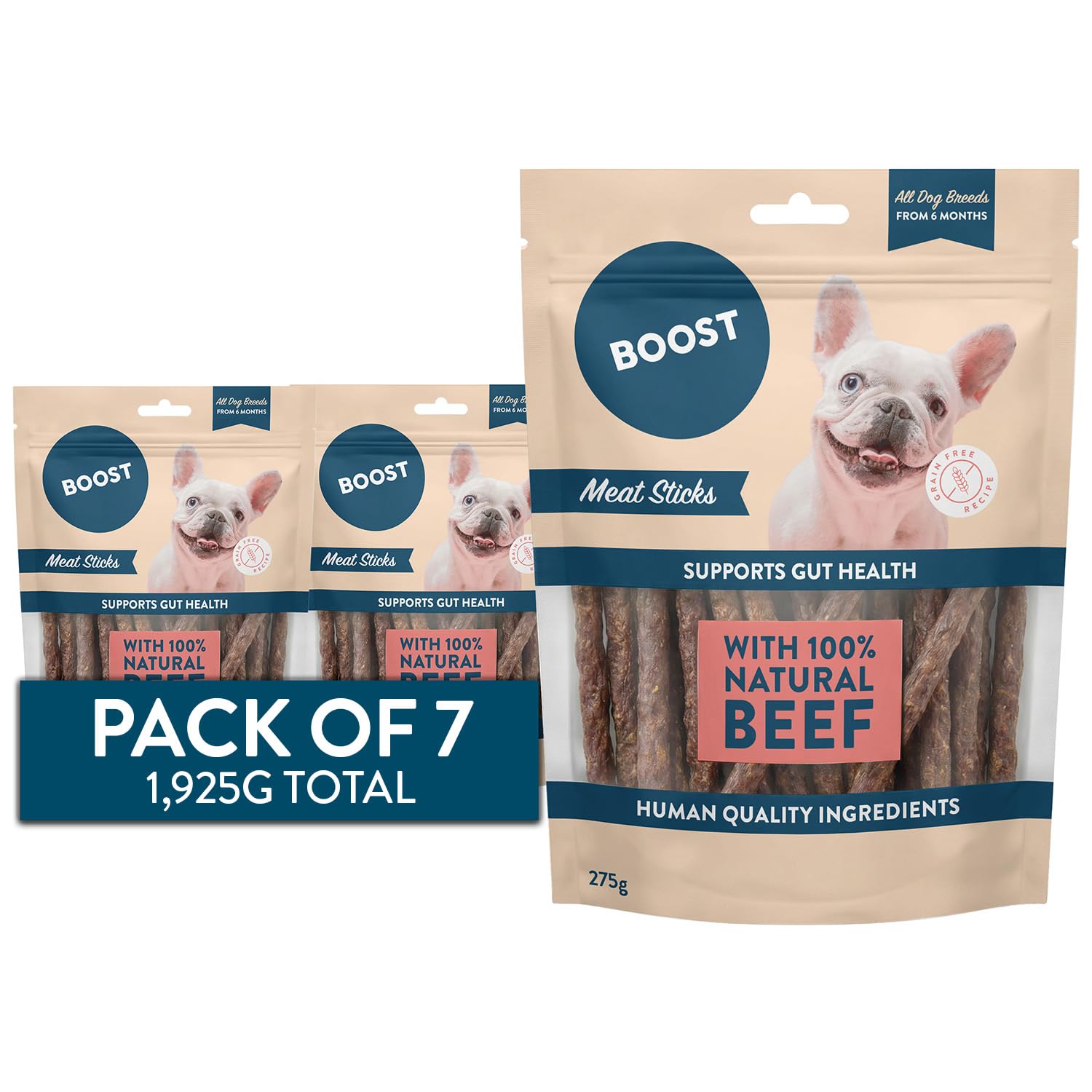 BOOST Meat Stick Dog Treat - Grain-Free Natural Snack, Beef, 7 x 275g