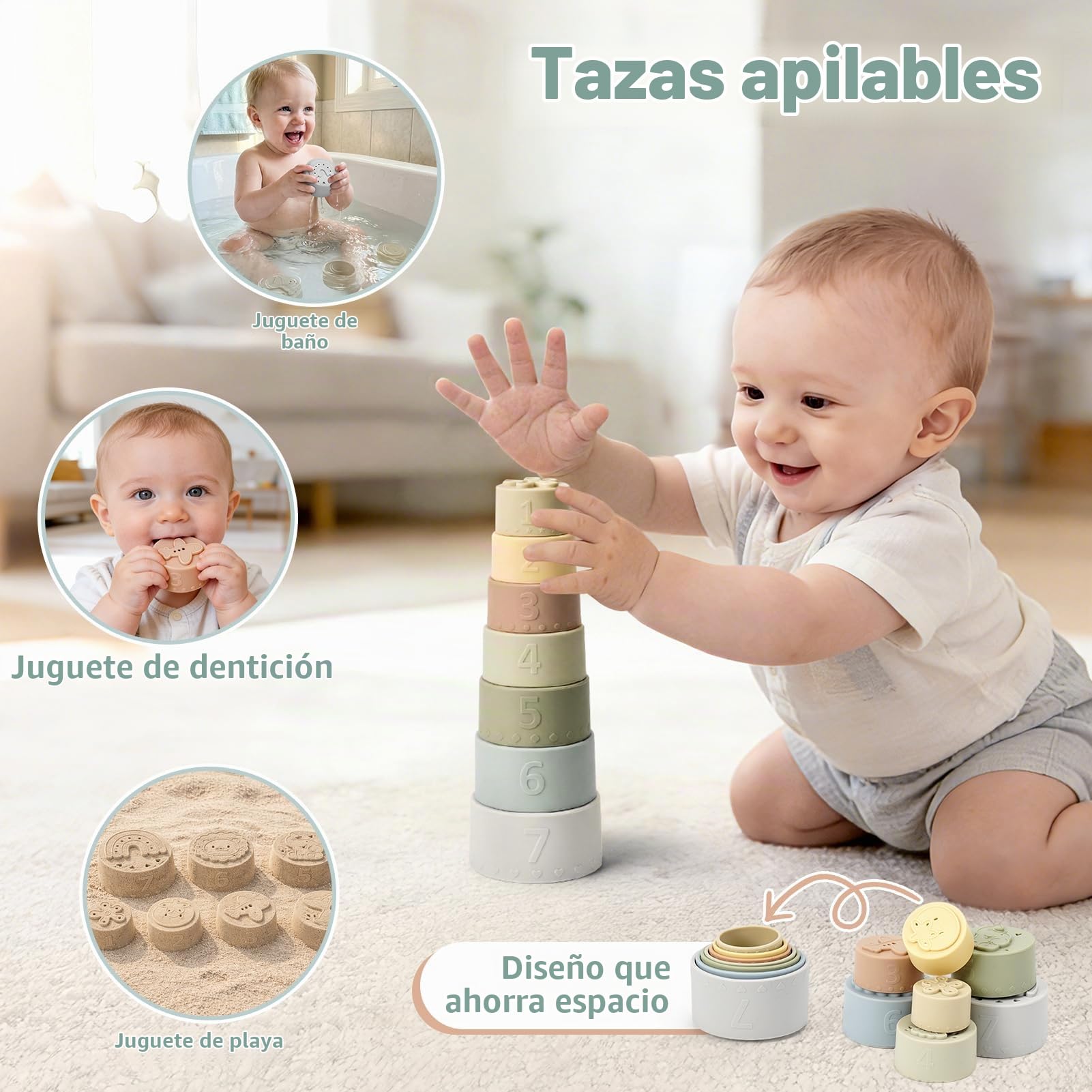 Vanplay Juguetes Bebes 6-12 Meses, Juguetes Montessori 4 en 1 con Juguetes para Apilar y Encajar, Regalo Bebe 6-12 Meses