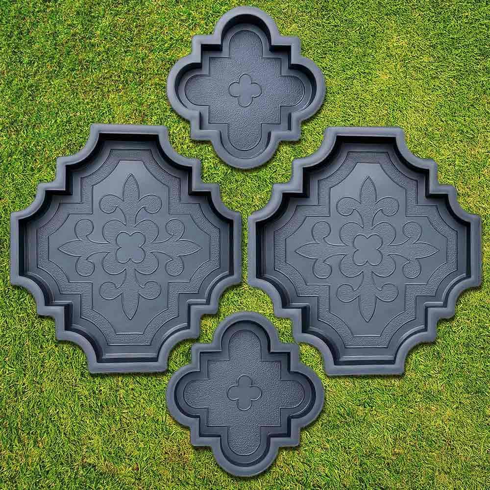 BETONEX 4 Pcs Beautiful Plastic Pathmaker Concrete Mold - Big Cement Stepping Stone Form for Pavers - Brick Mold for Stone Paving