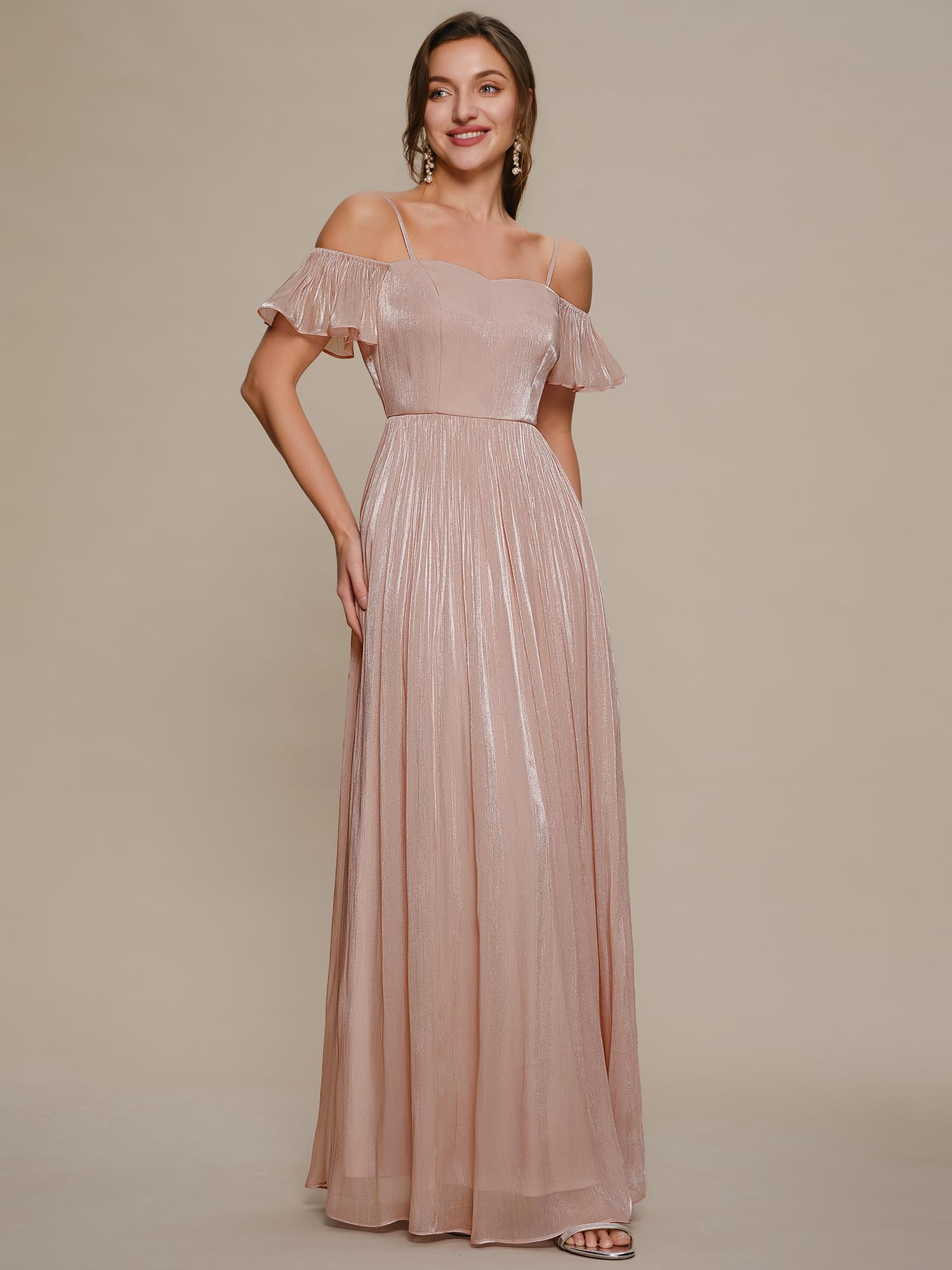 Ever-Pretty Abito Cerimonia Donna Collo a Bateau Maniche Corte Sea-Island Filament Fabrics Maxi Gonna Svasata EE02804