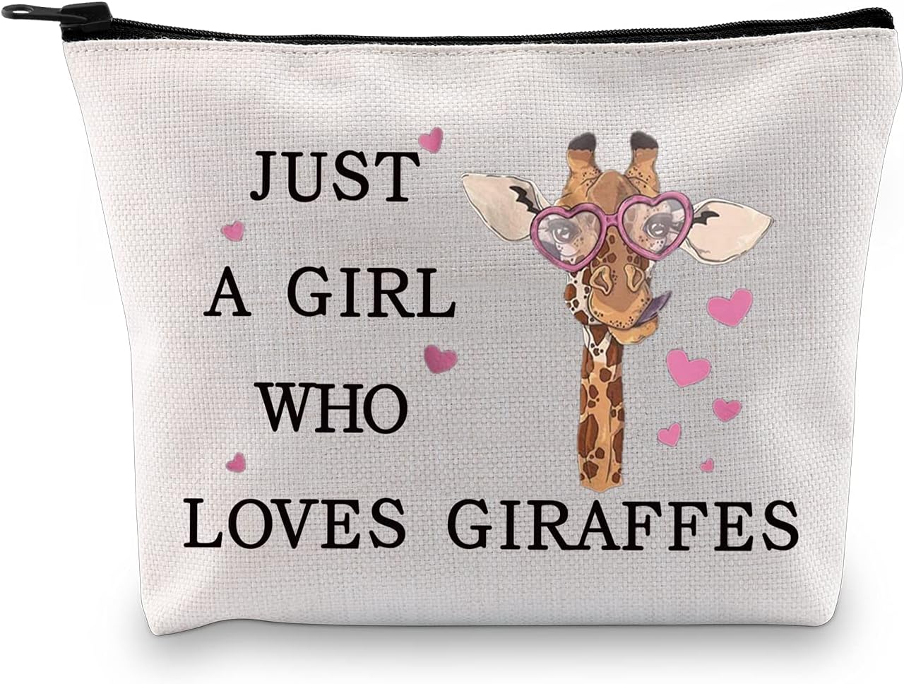 LEVLO Funny Cosmetic Bag, Animal Lover Gift, Just A Girl Who Loves Giraffes Makeup Zipper Pouch Bag, Loves Giraffe Black
