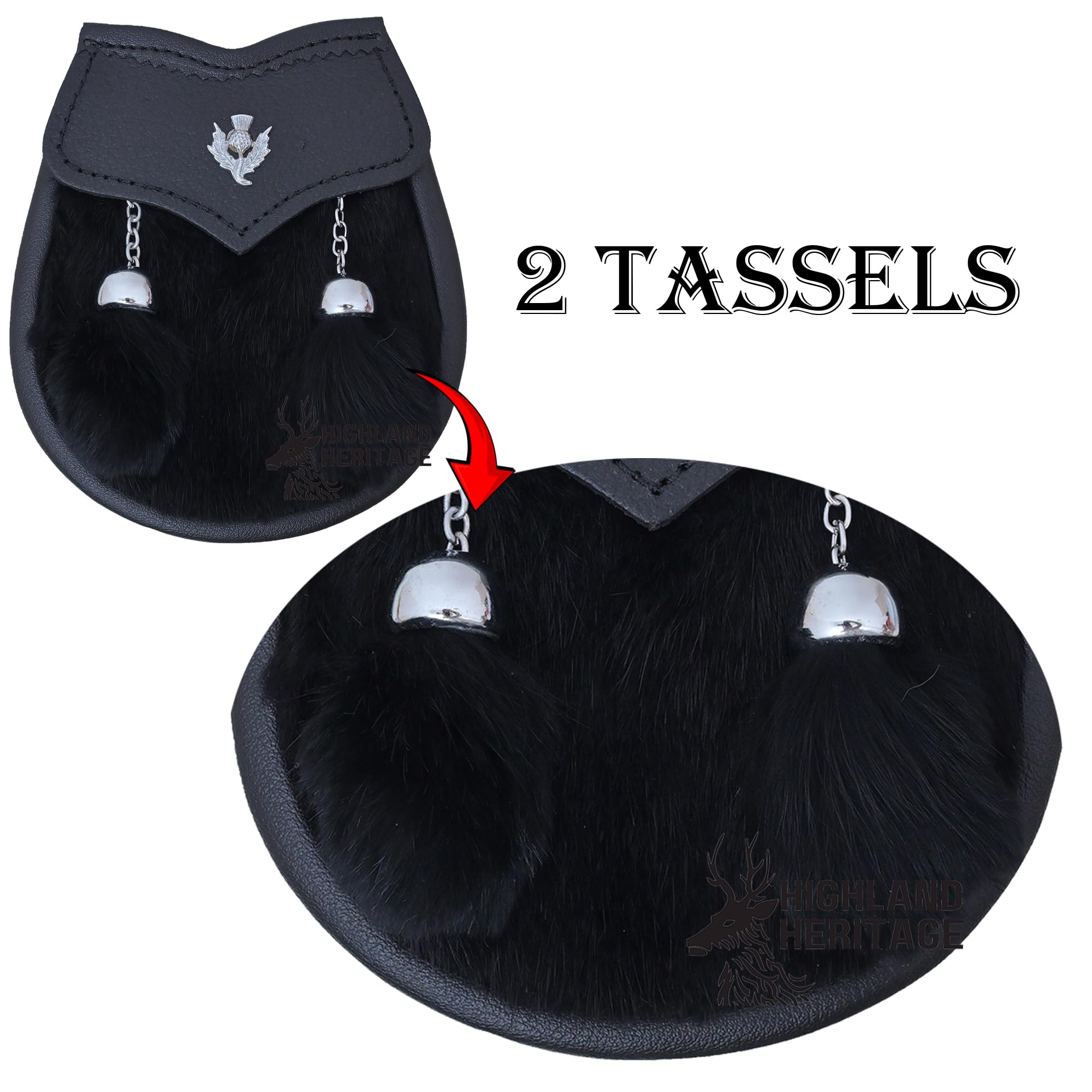 Kilt Sporran per bambini con pelliccia bianca e distintivo cardo in pelle nera, accessorio ideale per abiti scozzesi delle Highland da bambino, Sporran per bambini