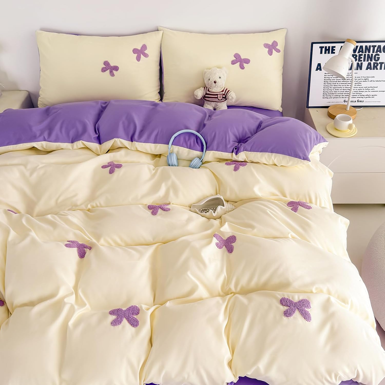 Tailor Shop Twin Comforter Set for Girls 5 Pieces Tufted Chenille Bowknot Embroidery Comforter Pink Bedding Twin Girls Comforter