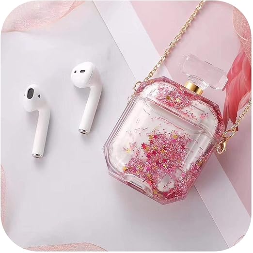 Amazon 最新のトレンド 高級フランスブランド香水ボトルチェーンイヤホンシリコンケースfor Airpods 1 2液体流砂キラキラbluetoothかわいいカバー D 家電 カメラ オンライン通販