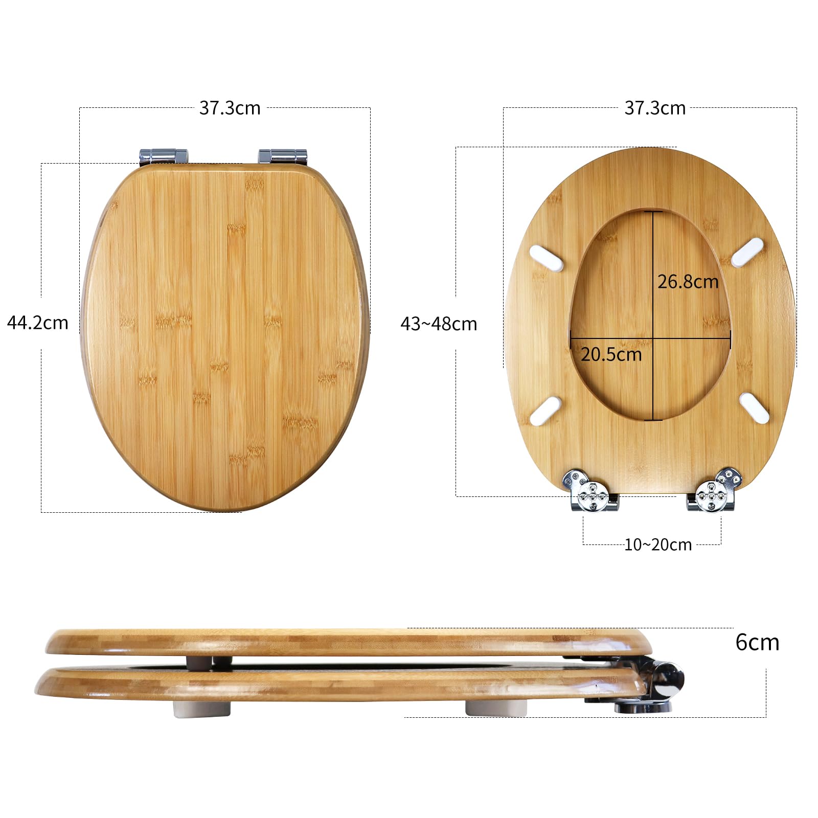 Asiento de inodoro de madera maciza natural, asiento de inodoro de madera de bambú, asiento de inodoro de cierre suave con bisagras de metal, fácil de instalar y fácil de limpiar (bamboo02)