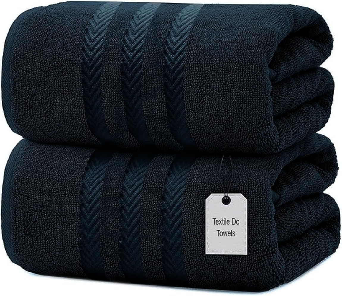 Textile Do Extra Large Jumbo Towel Bath Sheet (100 x 200 cm-600 GSM) Pure Egyptian Cotton Big Bath Sheets (2, Navy)