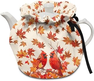 Teapot Cozy Breakfast Warmer with Maple Leaves and Red Bird Kitchen Home Decorative Tea Pots Cozy with Insulation Pad Lightweight and Sturdy Thanksgiving Decoration