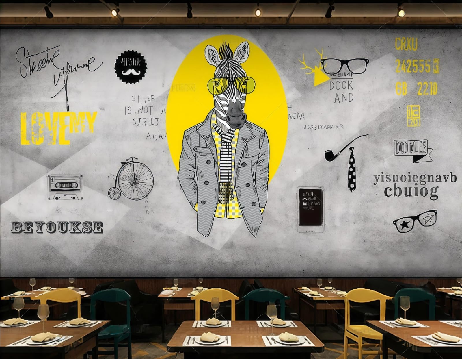 rskjdghshd Wallpaper Personalized Hand-Painted Abstract Animal Elk Clothing Store Shopping Mall Western Restaurant Background Wall Mural Afternoon Tea Coffee Shop Wallpaper,3D,430x300cm