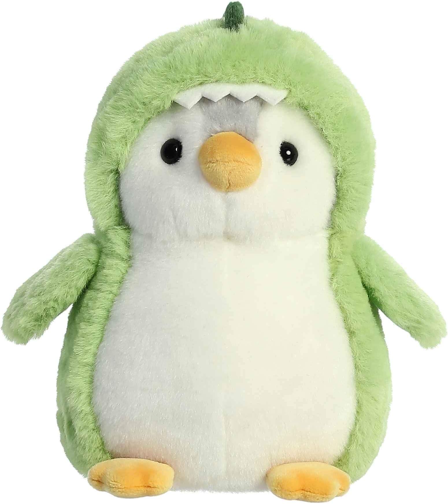 Auroraยฎ Playful Pompom Penguinโข Dino Stuffed Animal - Vibrant Companions for Warm Cuddles - Perfect for Adults, Kids, and Birthdays - Green 7 Inches