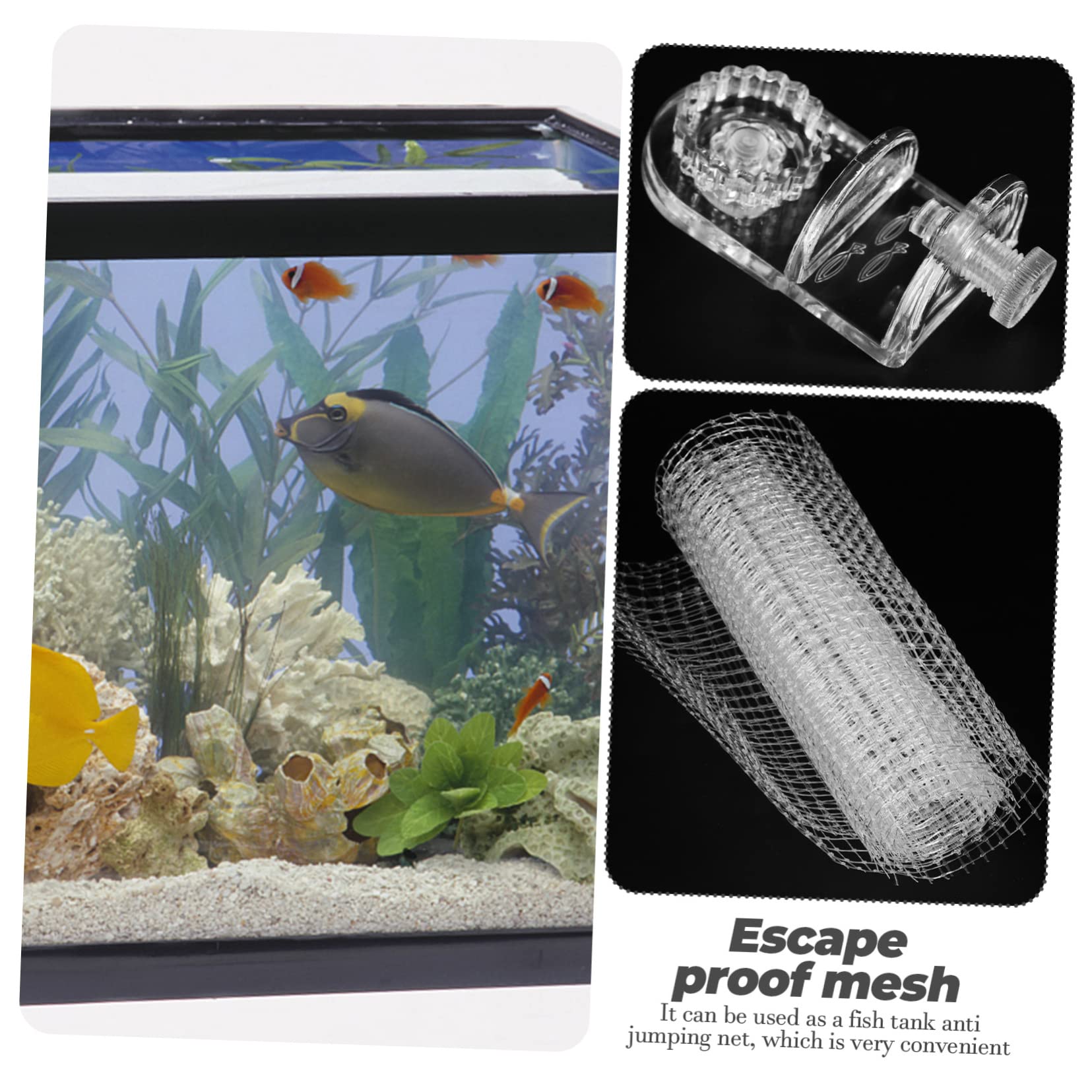TEHAUX Couvercle D'Aquarium Filet Anti-Saut Transparent, Filet De Protection Ajustable Et DéCoupable, Accessoire Pratique pour Aquarium, EmpêChe Les Poissons De Sauter Et ProtèGe Contre Les Chats