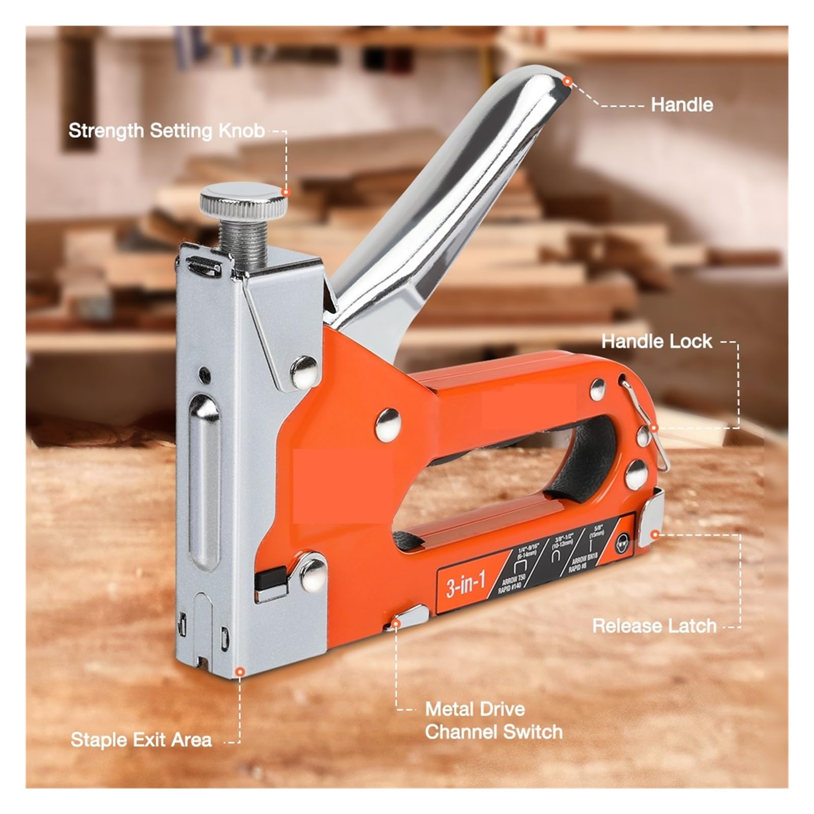 Cucitrice meccanica for costruzione Pistola sparachiodi manuale 3 in 1 resistente con 3000 graffette Cucitrice for tappezzeria for mobili in legno Casa fai da te(3in1 3000nails)