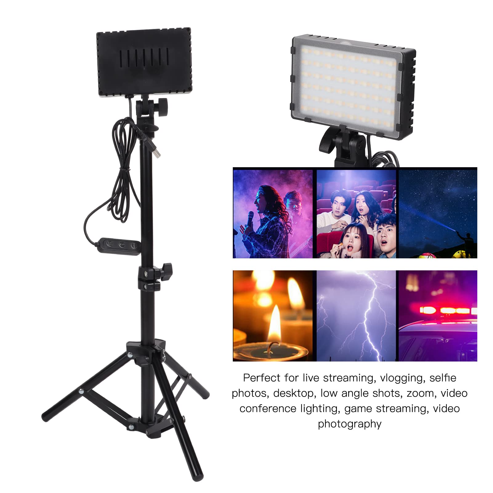 Regulowane światło Wypełniające LED 6000 K do Fotografii Wideo, Zasilane Przez USB, Idealne do Powiększania, Strumieniowego Przesyłania Gier, Czarne, 2 Sztuki X 2 Cale