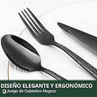 Vista 3 de EWFEN Juego de cubiertos negros de 24 piezas con cuchillos para carne, juego de cubiertos negros para 4, juego de cubiertos de acero inoxidable