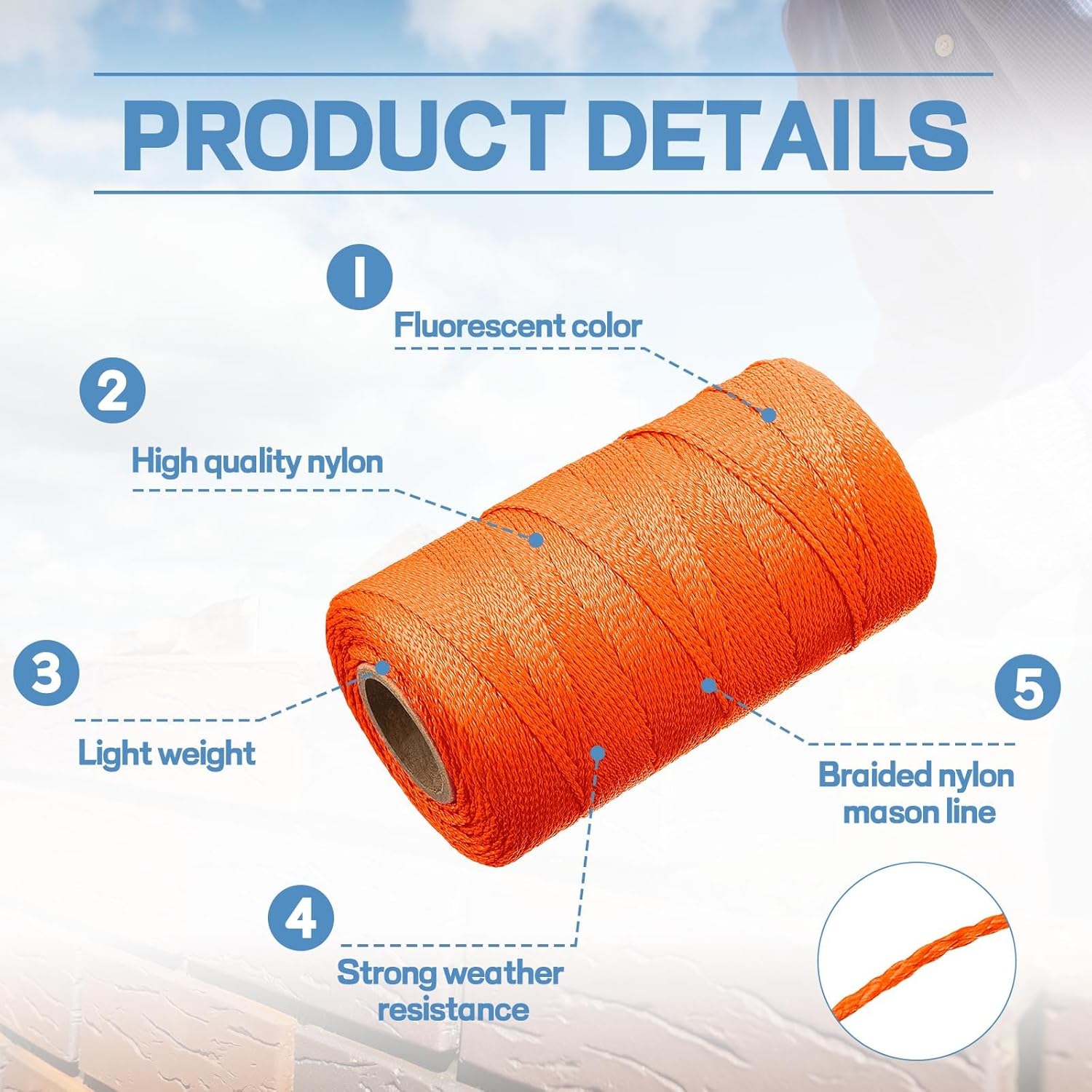 Woanger 8 Rolls Mason Line #18 Braided Nylon String Total 4000 Feet Length Masonry Nylon Twine for Gardening Construction Crafting DIY Project Workshop(Fluorescent Orange)