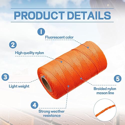 Miniatura 4 de Woanger 8 rollos Mason Line de 500 pies de longitud trenzado de nailon de masonería de nailon para construcción, jardinería, manualidades, proyectos