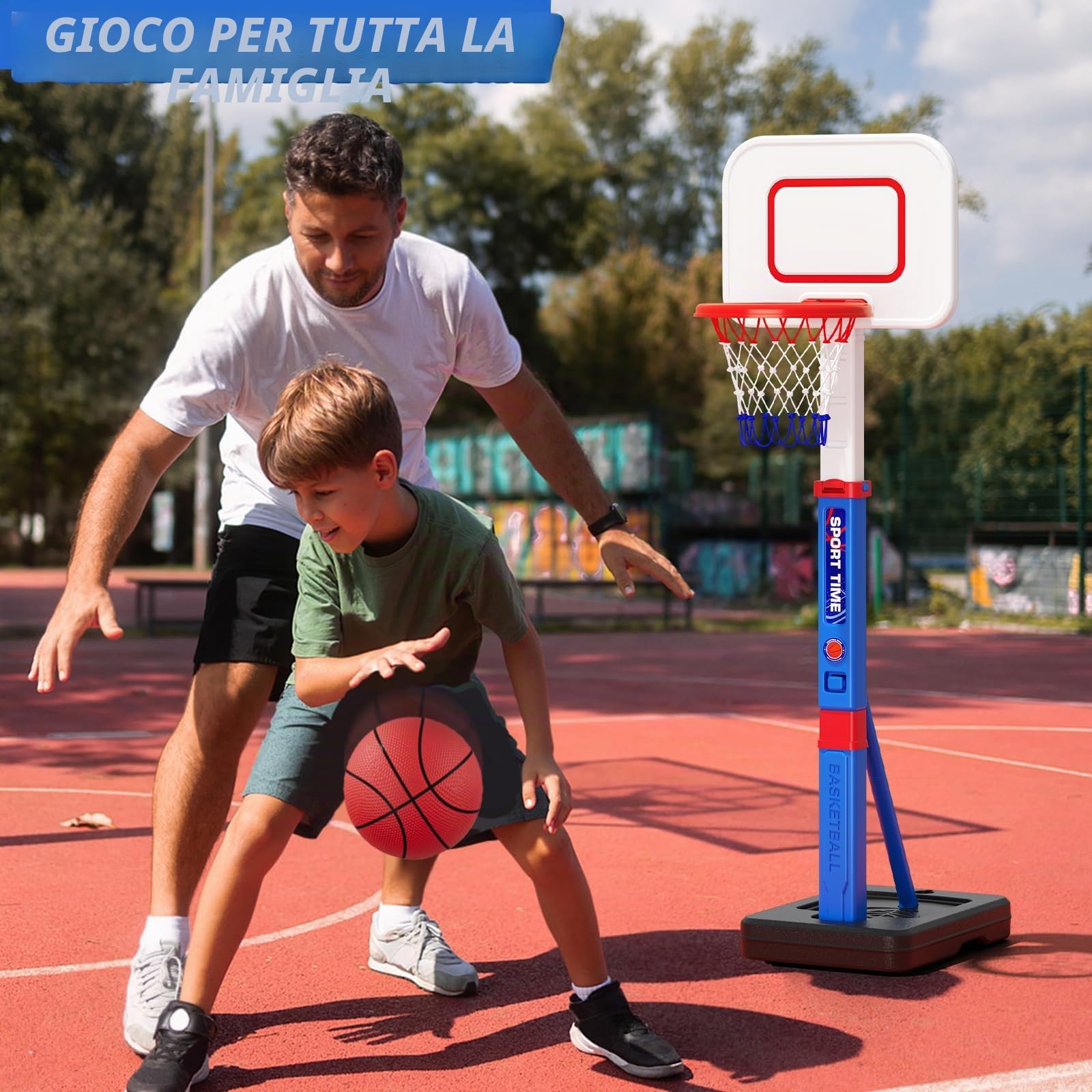 HYES Cestino da basket per bambini 3-5, regolabile in altezza, mini cestino da basket per interni ed esterni, con 4 palline, giocattolo da basket, regalo per ragazzi e ragazze (114-139 cm)