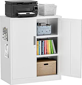 Metal Garage Storage Cabinets,36" Steel File Cabinet with 2 Adjustable Shelves, Lockable Storage Cabinets for Office, Home, Garage, Warehouse 36.2" H x 31.5" W x 15.7" D (White)