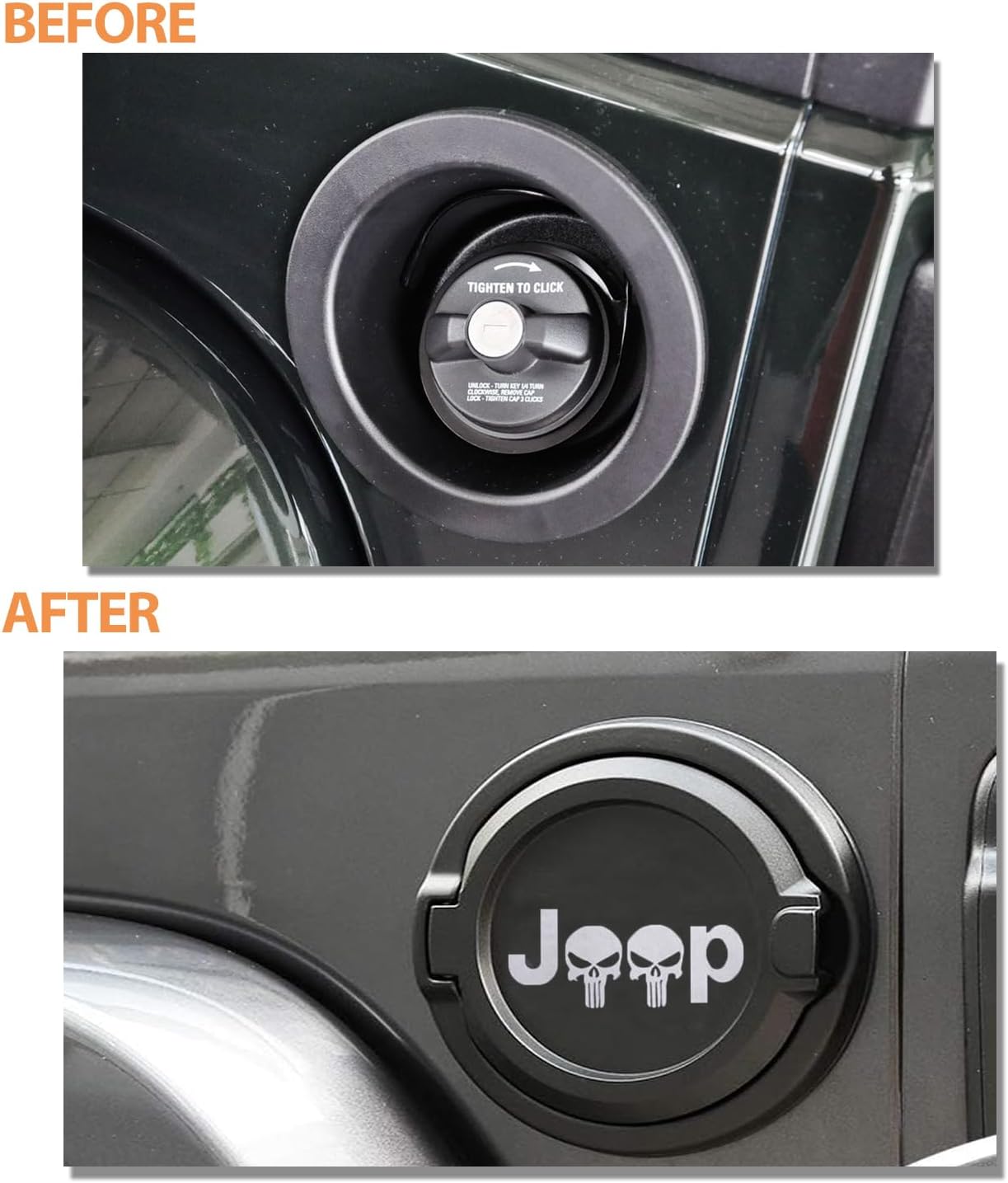 Gas Cap Door Cover for Jeep Wrangler 2007-2018 JK Unlimited Rubicon Sahara, Fuel Door Gas Tank Door Gas Cap Rplacement Aluminum Alloy for Jeep Black Skull Design