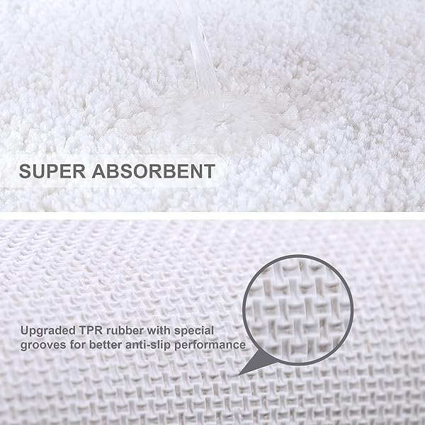 VANZAVANZU Non Slip Bath Mat Extra Large Bathroom Runner Rug Thickened Bath Rug for Bathroom Absorbent Ultra Soft Bedside Carpet Fluffy Microfiber Runner Floor Mat - 50 x 122cm (White) - 4